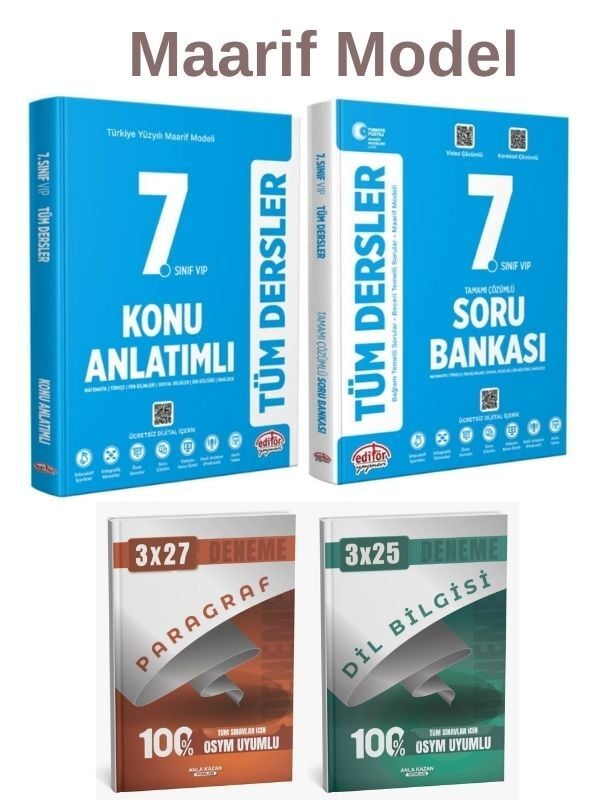 Editör + Anla Kazan 7. Sınıf Maarif Model Tüm Dersler Soru ve Konu ile Anla Kazan Deneme 4 lü Set