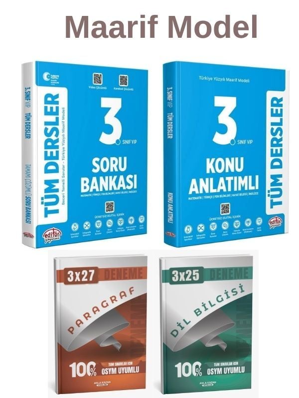 Editör Maarif Model 3. Sınıf Tüm Dersler Konu Anlatımlı Soru Bankası Anka Deneme 4 lü Set