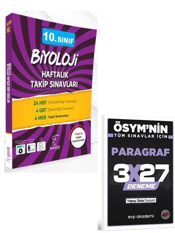 Karekök 2027 10. Sınıf Biyoloji Haftalık Takip Sınavları+EVP Akademi 3x27 Paragraf Deneme