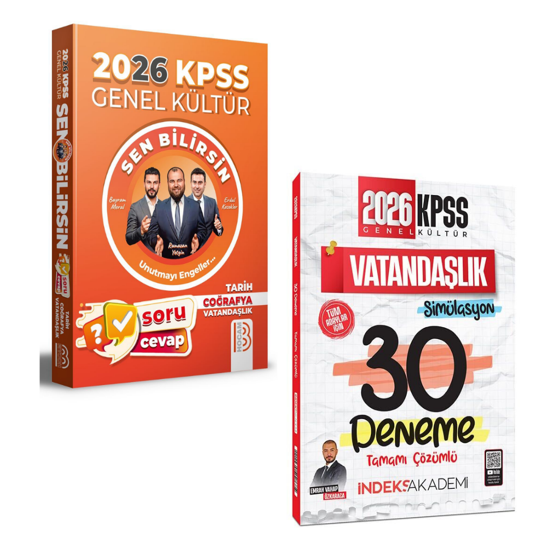 Benim Hocam 2026 KPSS Genel Kültür Sen Bilirsin Tarih-Coğrafya-Vatandaşlık Soru Cevap Kitabı & KPSS Vatandaşlık Simülasyon 30 Deneme İndeks Yayınları Seti