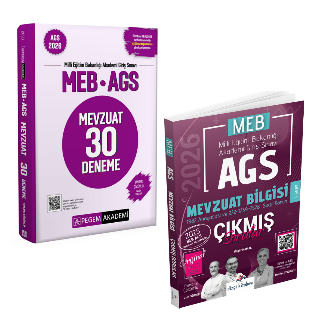 Pegem 2026 MEB AGS Mevzuat 30 Deneme Tamamı Çözümlü & MEB AGS Mevzuat Bilgisi Çıkmış Sorular Dizgi Kitap Seti