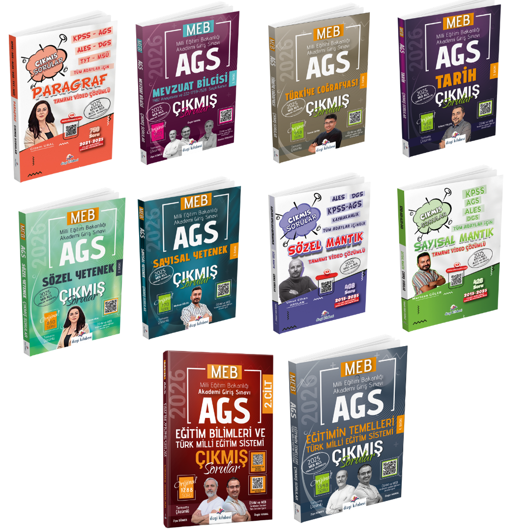 Dizgi Kitap 2026 MEB AGS Tüm Dersler Çıkmış Sorular ve Sözel & Sayısal Mantık, Paragraf Çıkmış, Eğitim Bilimleri ve Türk Milli Eğitim Sistemi Çıkmış Sorular Seti