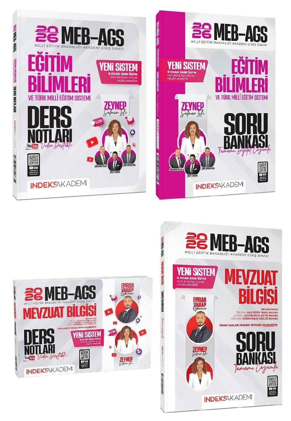 YENİ AGS SİSTEMİ - İndeks Akademi 2026 MEB-AGS Eğitim Bilimleri + Mevzuat Bilgisi Video Ders Notları + Soru Bankası 4 lü Set - Zeynep Salman İçli, Emrah Vahap Özkaraca İndeks Akademi Yayıncılık