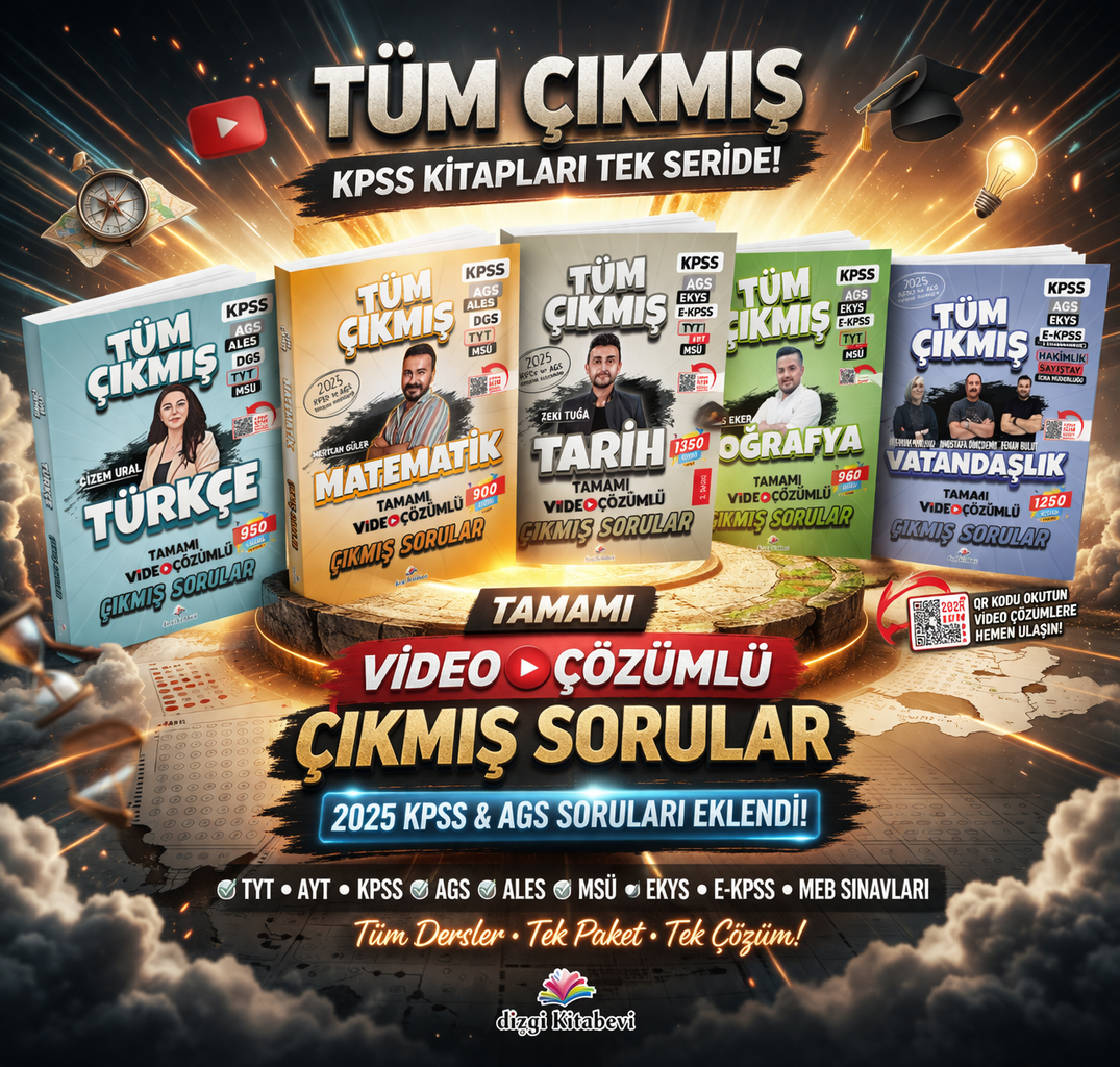 Dizgi Kitap 2026 Türkçe, Matematik, Tarih, Coğrafya ve Vatandaşlık Tüm Sınavlar Tamamı Video Çözümlü Çıkmış Sorular Seti