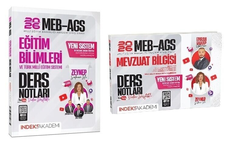YENİ AGS SİSTEMİ - İndeks Akademi 2026 MEB-AGS Eğitim Bilimleri + Mevzuat Bilgisi Video Ders Notları 2 li Set - Zeynep Salman İçli + Emrah Vahap Özkaraca İndeks Akademi Yayıncılık