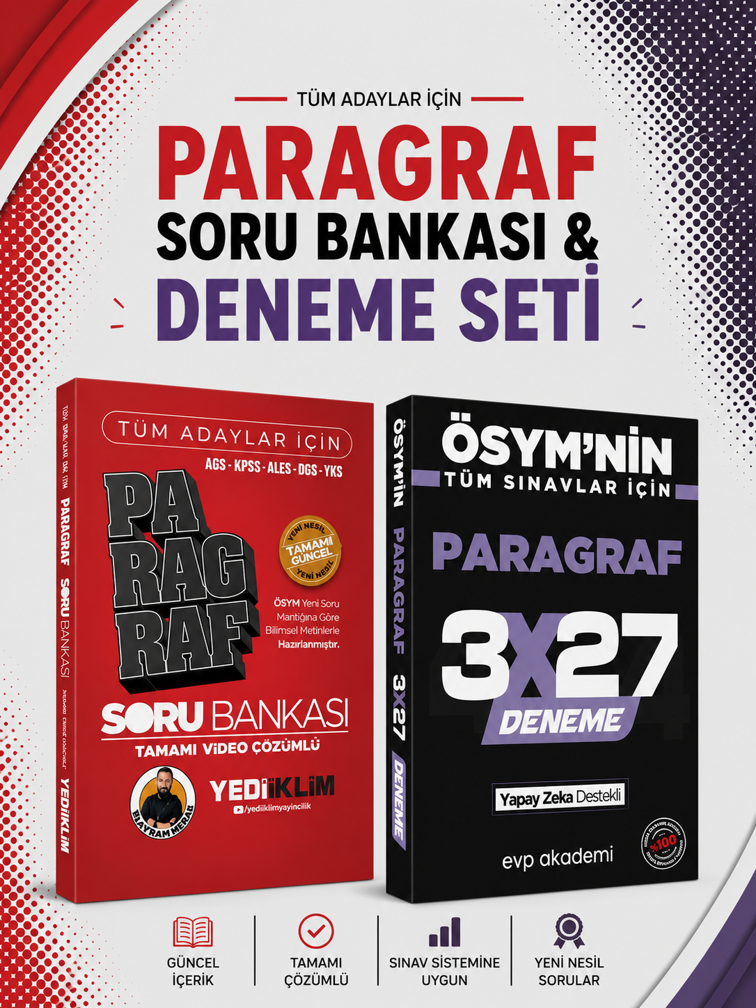 Yediiiklim Paragraf Soru Bankası & 3x27 Paragraf Deneme EVP Akademi Seti