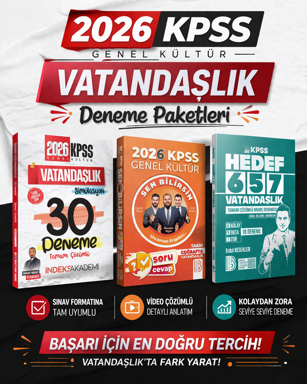 İndeks 2026 KPSS Vatandaşlık 30 Deneme & Benim Hocam KPSS Vatandaşlık Deneme & Benim Hocam KPSS Genel Kültür Sen Bilirsin Tarih-Coğrafya-Vatandaşlık Soru Cevap Kitabı Seti