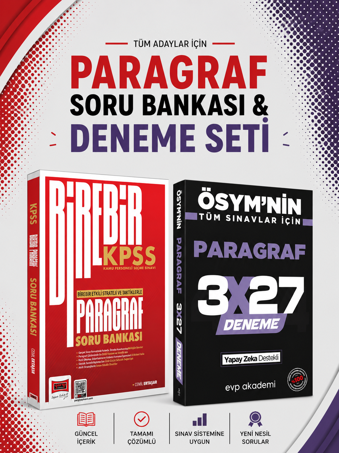 Yargı KPSS Birebir Serisi Paragraf Soru Bankası & 3x27 Paragraf Deneme EVP Akademi Seti