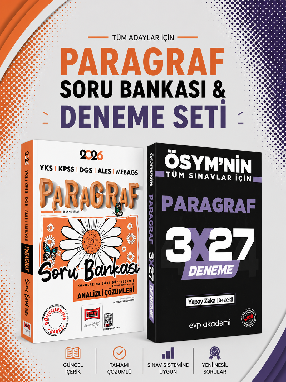 Yargı Papatya Serisi Paragraf Soru Bankası & 3x27 Paragraf Deneme EVP Akademi Seti
