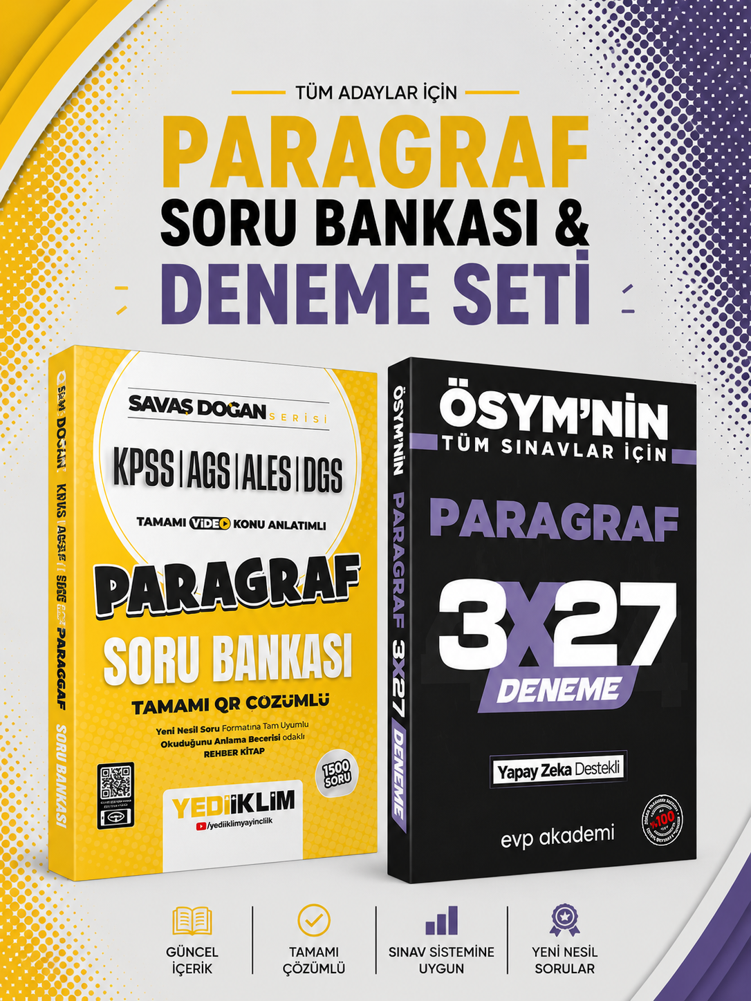 Yediiklim Paragraf Konu Anlatımlı Soru Bankası & 3x27 Paragraf Deneme EVP Akademi Seti
