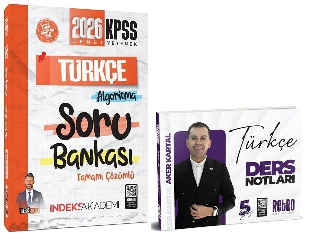 Retro + İndeks 2026 KPSS Türkçe 5Yüz Ders Notları + Soru Bankası 2 li Set - Aker Kartal Retro + İndeks Akademi Yayınları