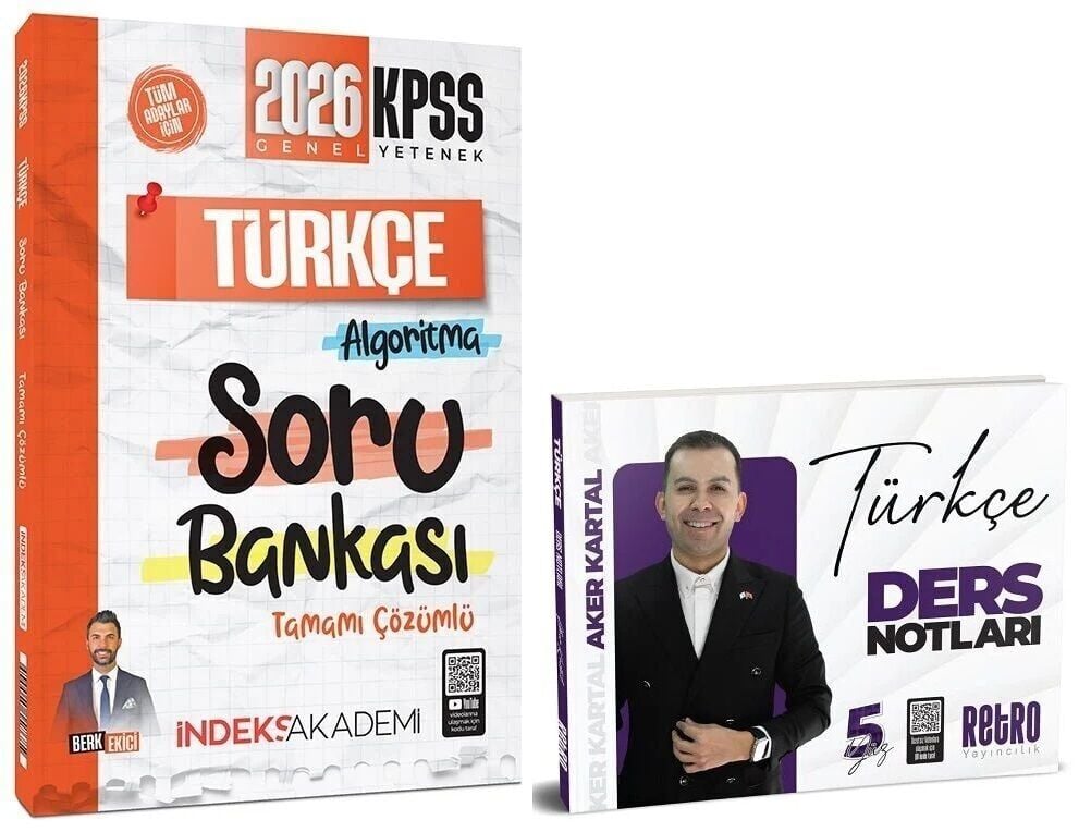 Retro + İndeks 2026 KPSS Türkçe 5Yüz Ders Notları + Soru Bankası 2 li Set - Aker Kartal Retro + İndeks Akademi Yayınları