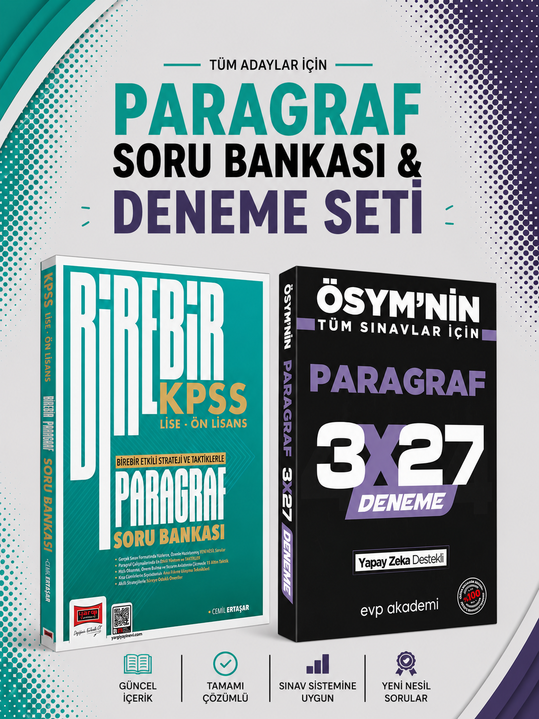 Yargı Birebir KPSS Lise - Ön Lisans Paragraf Soru Bankası& 3x27 Paragraf Deneme EVP Akademi Seti