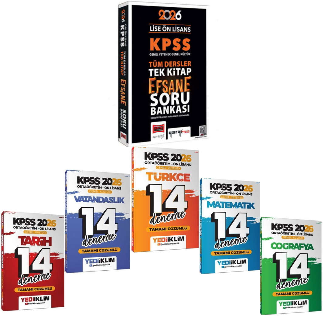 Yargı Yayınları 2026 KPSS Ön Lisans Tüm Dersler Efsane Soru Bankası & Yediiklim KPSS Ön Lisans Tüm Dersler 14 Deneme Seti