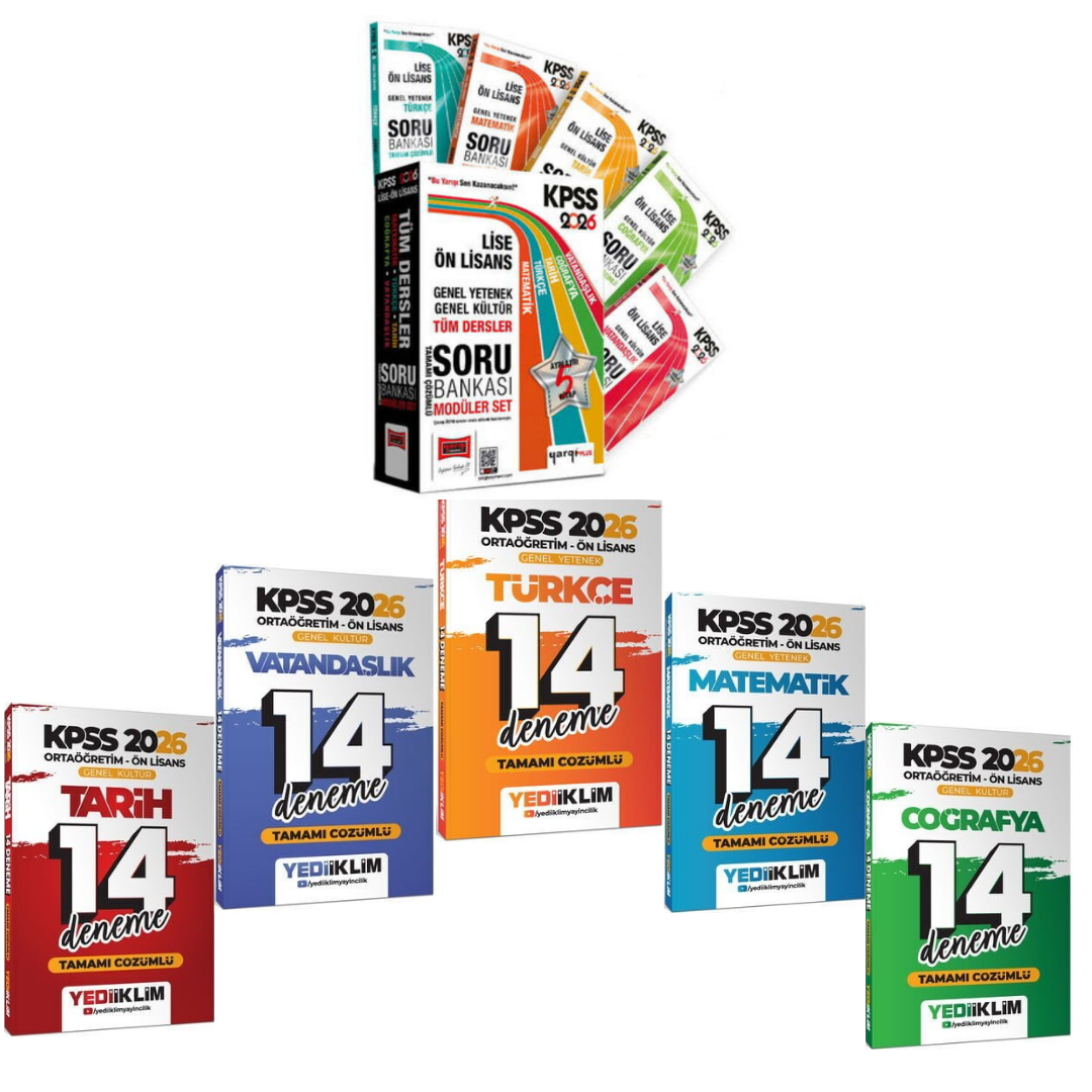 Yargı 2026 KPSS Lise Ön Lisans Tüm Dersler Modüler Soru Bankası Seti (5 Kitap) & Yediiklim KPSS Ön Lisans Tüm Dersler 14 Deneme Seti