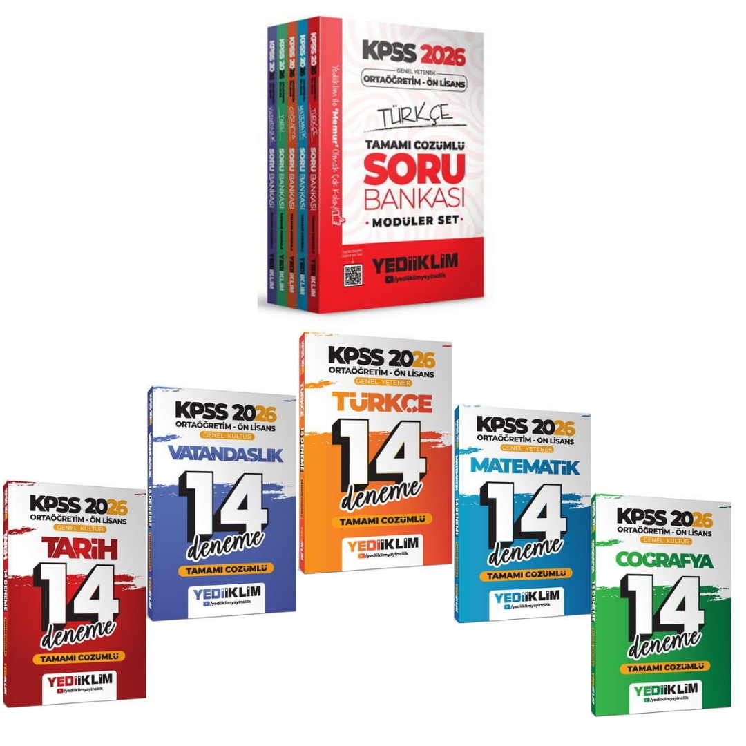 Yediiklim 2026 KPSS Ortaöğretim Ön Lisans Modüler Soru Bankası Seti & KPSS Ön Lisans Tüm Dersler 14 Deneme Seti