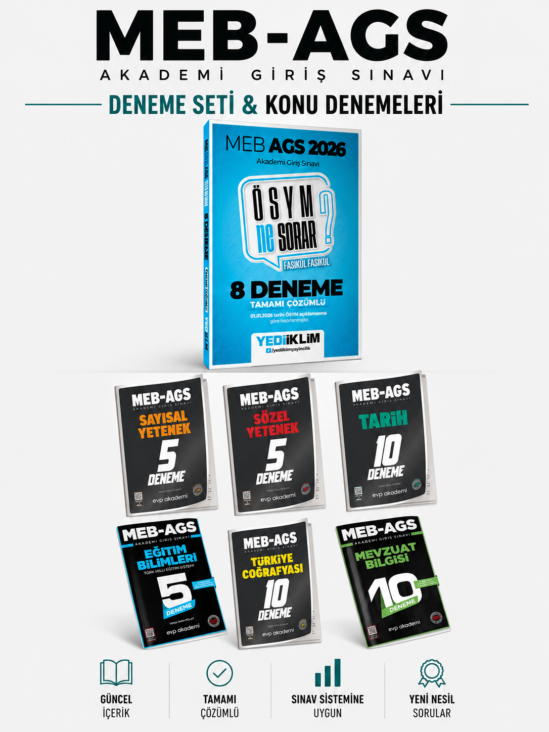 Yediiklim 2026 MEB AGS ÖSYM Ne Sorar 8 Deneme & EVP Akademi MEB AGS 45 Deneme Seti