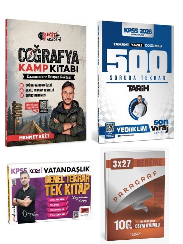 Eğit + Yargı 2026 KPSS Coğrafya + Vatandaşlık + Tarih Genel Tekrar Seti + Anla Kazan Paragraf 4lü