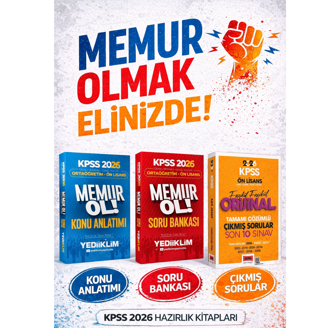 Yediiklim 2026 KPSS Ortaöğretim Ön Lisans Memur Ol Konu Anlatımı + Soru Bankası & Yargı KPSS Ön Lisans Çıkmış Son 10 Sınav Seti