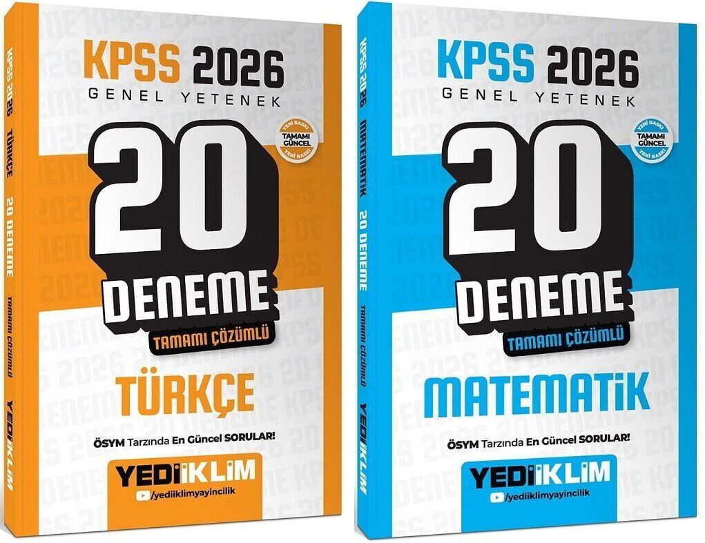 Yediiklim 2026 KPSS Türkçe + Matematik 20+20 Deneme 2 li Set Yediiklim Yayınları