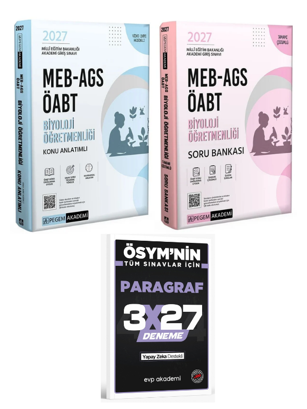 Pegem 2027 ÖABT MEB-AGS Biyoloji Öğretmenliği Konu Anlatımlı + Soru Bankası 2 li Set+ EVP Akademi Paragraf