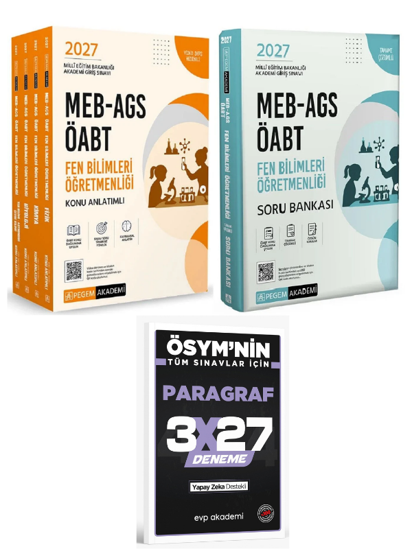 Pegem 2027 ÖABT MEB-AGS Fen Bilimleri Öğretmenliği Konu Anlatımı + Soru Bankası 2 li Set+ EVP Akademi Paragraf