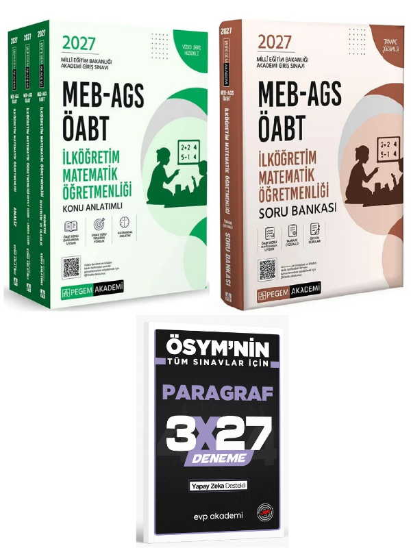 Pegem 2027 ÖABT MEB-AGS İlköğretim Matematik Öğretmenliği Konu Anlatımlı + Soru Bankası 2 li Set+ EVP Akademi Paragraf