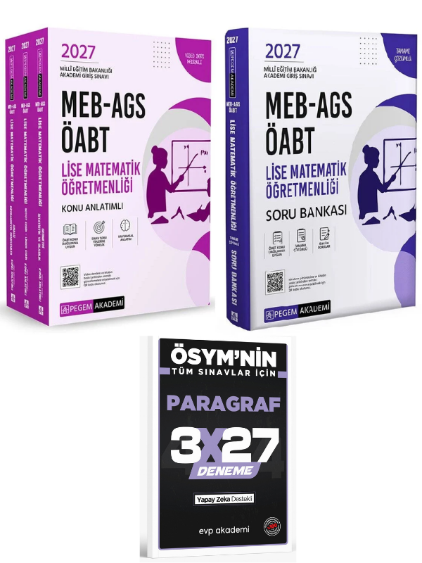 Pegem 2027 ÖABT MEB-AGS Lise Matematik Öğretmenliği Konu Anlatımlı + Soru Bankası 2 li Set +EVP Akademi Paragraf