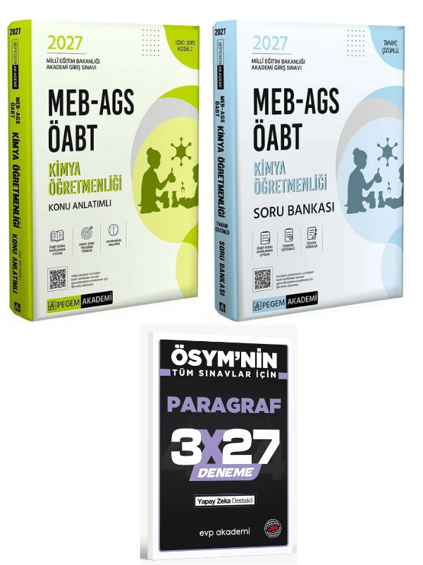 Pegem 2027 ÖABT MEB-AGS Kimya Öğretmenliği Konu Anlatımlı + Soru bankası 2 li Set+EVP Akademi Paragraf