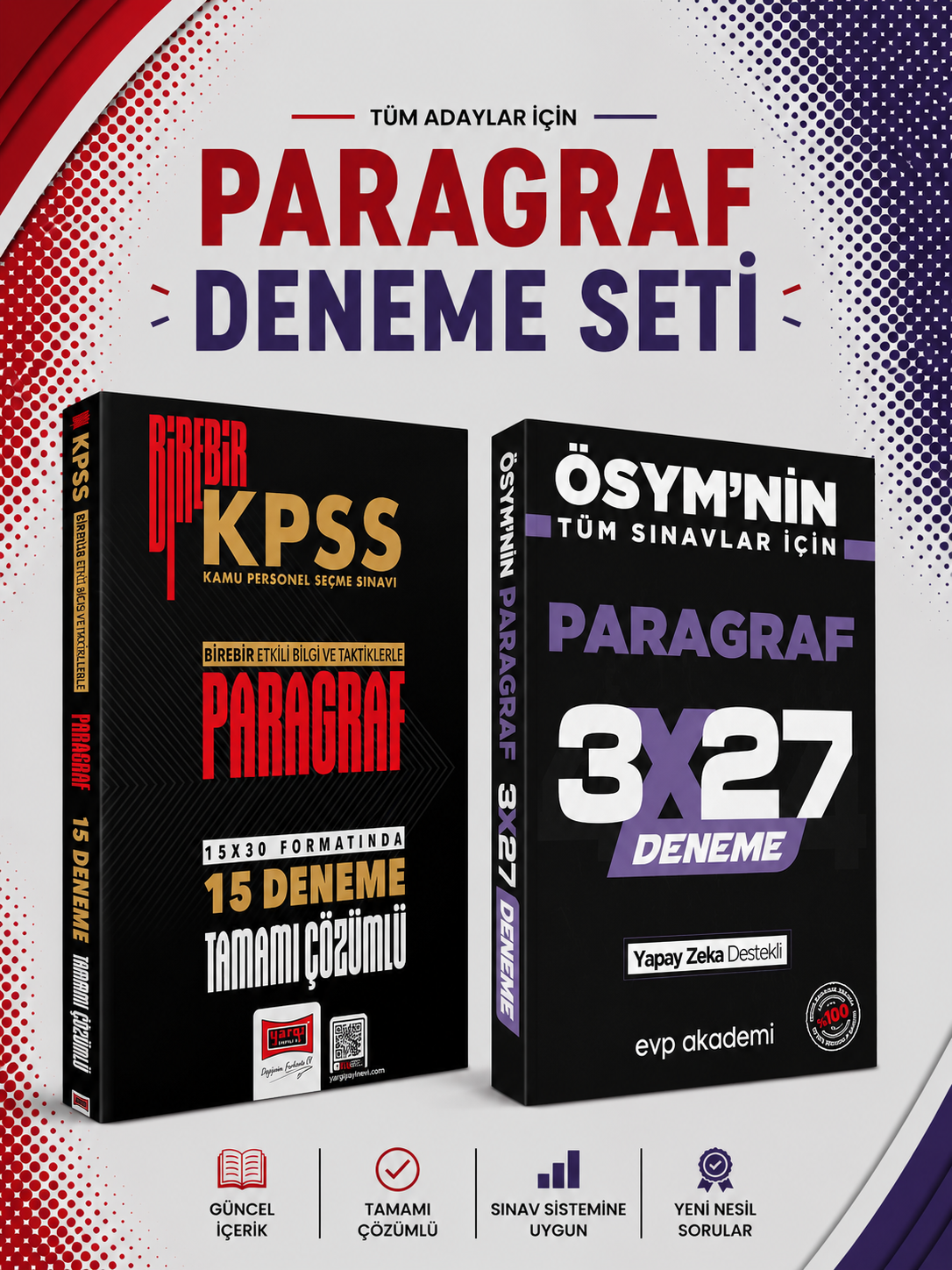 Yargı Birebir Paragraf 15 Deneme & 3x27 Paragraf Deneme EVP Akademi Seti