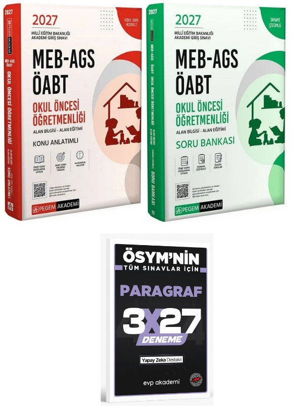 Pegem 2027 ÖABT MEB-AGS Okul Öncesi Öğretmenliği Konu Anlatımlı + Soru Bankası 2 li Set+EVP Akademi Paragraf