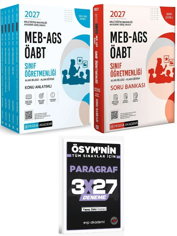 Pegem 2027 ÖABT MEB-AGS Sınıf Öğretmenliği Konu Anlatımlı Modüler Set + Soru Bankası 2 li Set+ EVP Akademi Paragraf