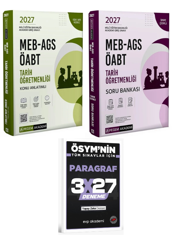 Pegem 2027 ÖABT MEB-AGS Tarih Öğretmenliği Konu + Soru Bankası 2 li Set+ EVP Akademi Paragraf