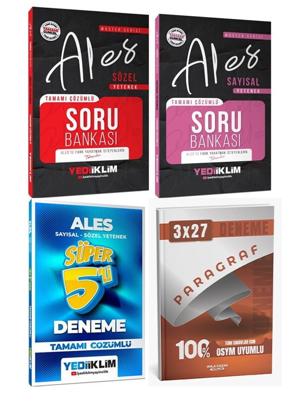 Yediiklim + Anla Kazan 2026 ALES Sayısal Sözel Yetenek Soru + Deneme + Paragraf Deneme 4 lü Set
