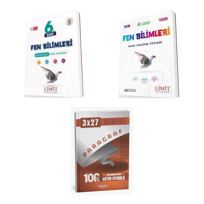 2027 Limit 6. Sınıf Bilimleri Fen Etkinlikli Soru + Föyleri Konu + anla kazan paragraf deneme 3'lü Set
