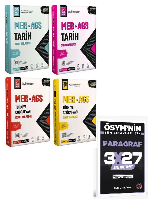 Pegem 2027 MEB-AGS Tarih + Coğrafya Konu + Soru Bankası 4 lü Set + EVP Akademi Paragraf