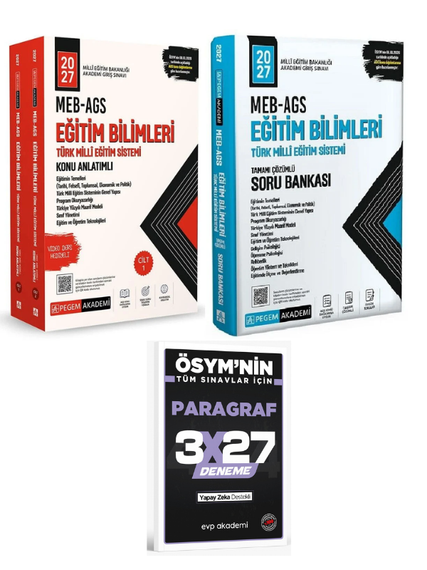 Pegem 2027 MEB-AGS Eğitim Bilimleri ve Türk Milli Eğitim Sistemi Konu Anlatımlı + Soru Bankası 2 li Set+EVP Akademi Paragraf