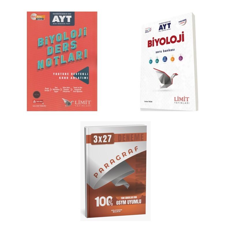 2027 Limit AYT Biyoloji Konu + Soru + anla kazan paragraf deneme 3'lü Set