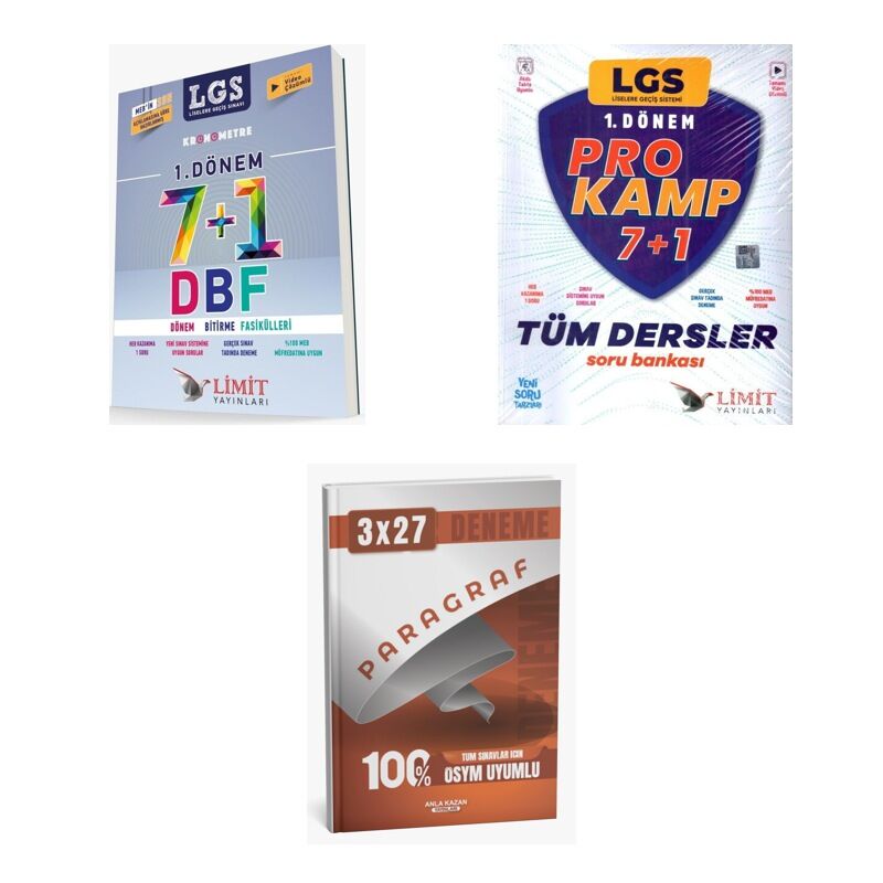 2027 8. Sınıf/LGS Limit 1. Dönem Kronometre 7 + 1 DBF + Prokamp Tüm Dersler Soru + Ankapade 3'lü Set