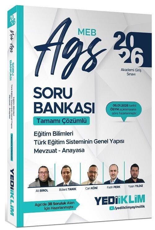 YENİ AGS - Yediiklim 2026 MEB-AGS Eğitim Bilimleri, Türk Eğitim Sisteminin Genel Yapısı, Mevzuat-Anayasa Soru Bankası Çözümlü Yediiklim Yayınları