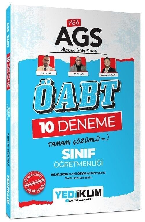 Yediiklim 2026 ÖABT MEB-AGS Sınıf Öğretmenliği 10 Deneme Çözümlü - Can Köni, Ali Birol, Nedim Bekar Yediiklim Yayınları
