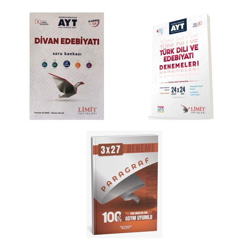 2027 Limit AYT Edebiyatı Edebiyat Divan Soru + Türk Dili ve 24X24 Deneme + anla kazan paragraf deneme 3'lü Set