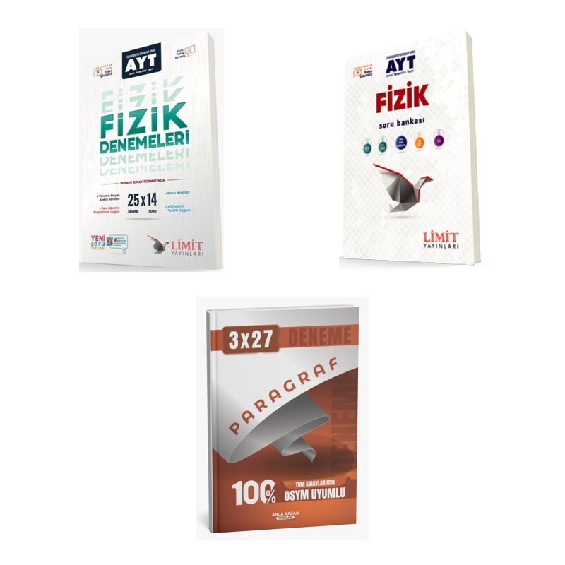 2027 Limit AYT Fizik 25 x 14 Deneme + Soru + anla kazan paragraf deneme 3'lü Set
