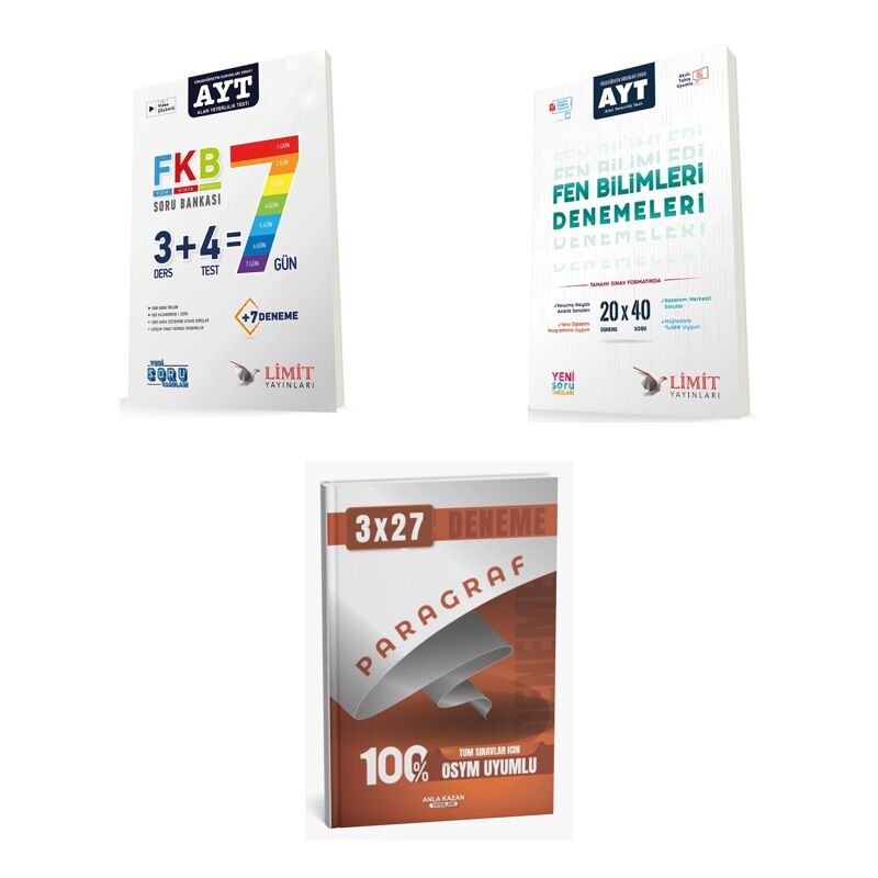 2027 AYT Limit FKB Soru + Fen Bilimleri 20x40 Video Çözümlü Denemeleri + anla kazan paragraf deneme 3'lü Set