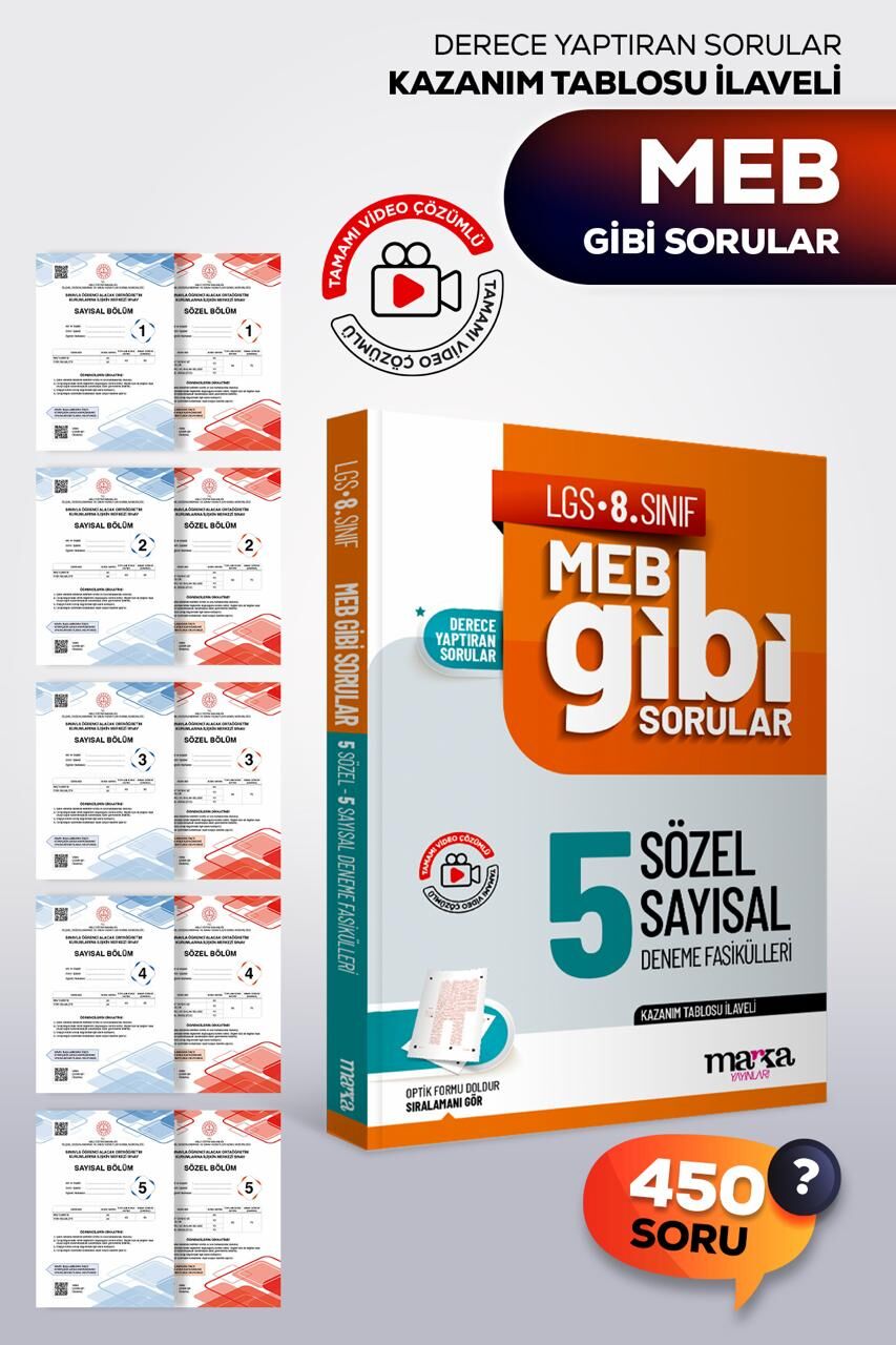 Marka Yayınları 8. Sınıf LGS MEB Gibi Sorular Fasiküller Halinde Sözel ve Sayısal 5 Deneme