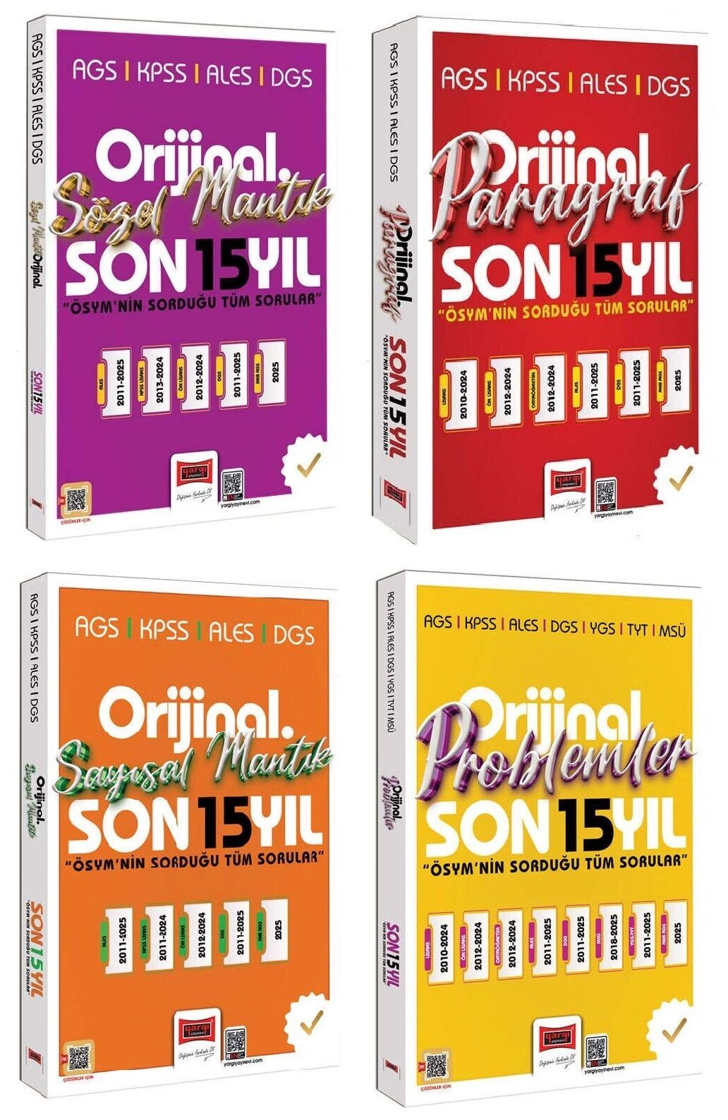 Yargı 2026 KPSS MEB-AGS ALES DGS Sözel + Sayısal Mantık + Paragraf + Problemler Orijinal Çıkmış Sorular Son 15 Yıl 4 lü Set Yargı Yayınları