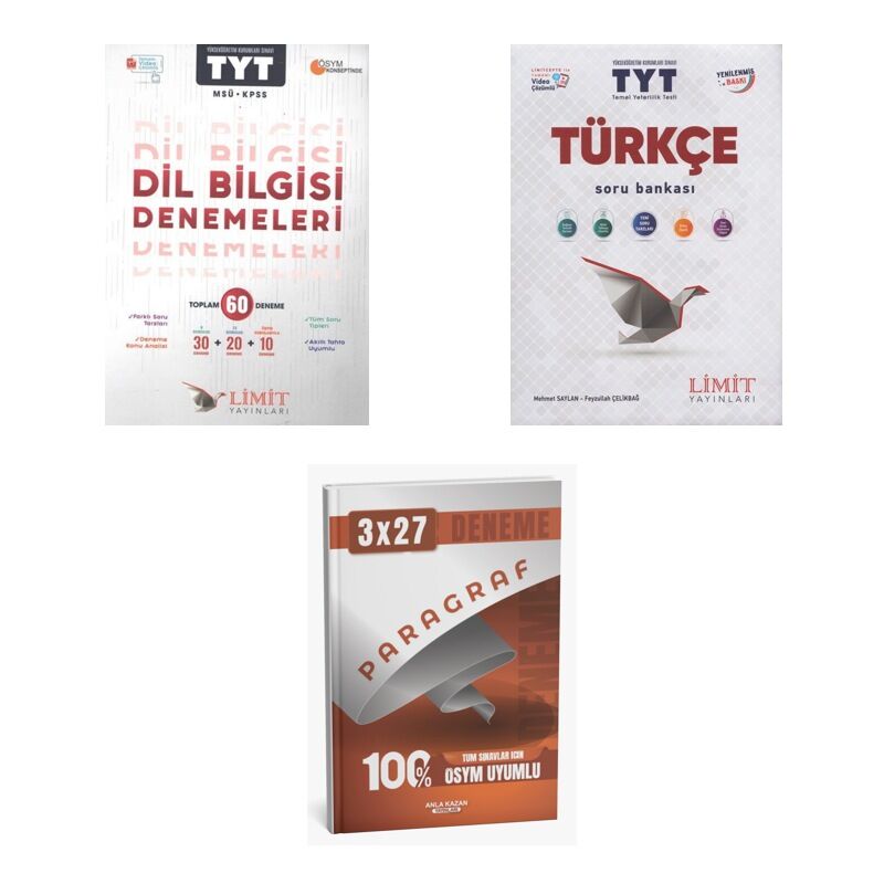 2027 Limit TYT Türkçe Dil Bilgisi 60 Deneme Deneme + Soru + anla kazan paragraf deneme 3'lü Set