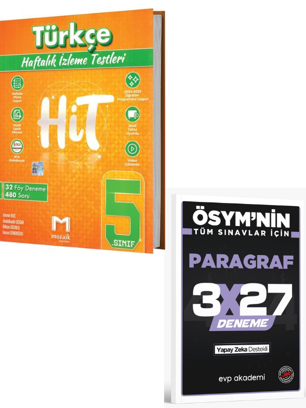Mozaik 2027 5. Sınıf Türkçe HİT 32 Deneme+ EVP Akademi Paragraf