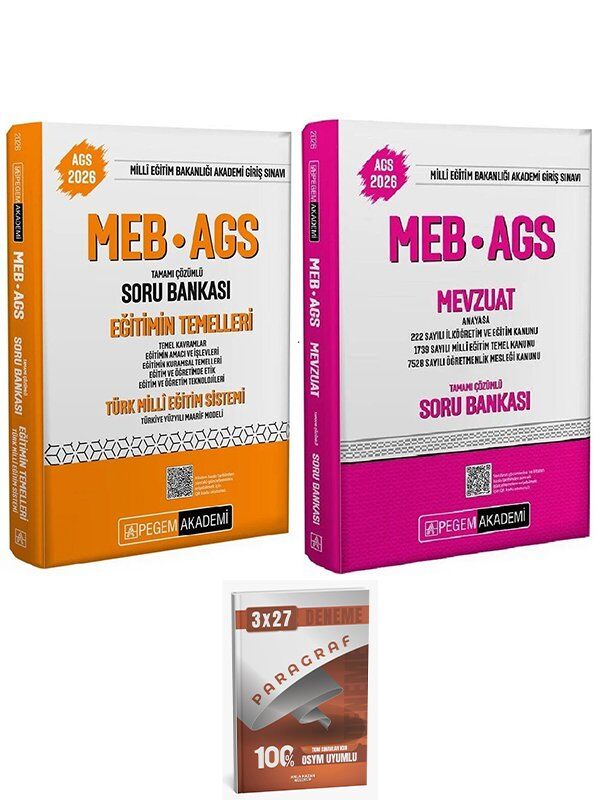 Pegem 2026 MEB-AGS Eğitimin Temelleri ve Türk Milli Eğitim Sistemi + Mevzuat Soru Bankası 2 li Set AnlaKazan Paragraf
