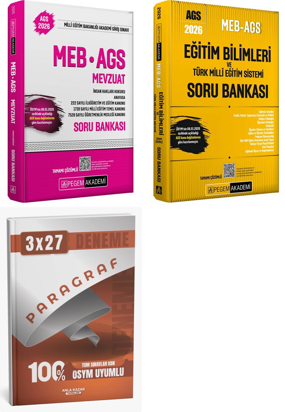 Pegem 2026 MEB-AGS Eğitimin Temelleri ve Türk Milli Eğitim Sistemi + Mevzuat Soru Bankası 2 li Set AnlaKazan Paragraf